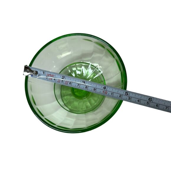 Hazel Atlas Vtg Pedestal Ribbon Compote Candy Dish & Lid Green uranium Glass - Picture 8 of 11